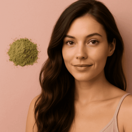 Poudre d’Amla bio pour la pousse des cheveux avec chevelure châtain naturelle