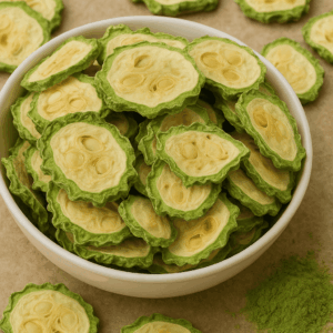 Tranches séchées de Karela – fruit ayurvédique pour la glycémie et la digestion