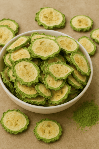 Tranches séchées de Karela – fruit ayurvédique pour la glycémie et la digestion