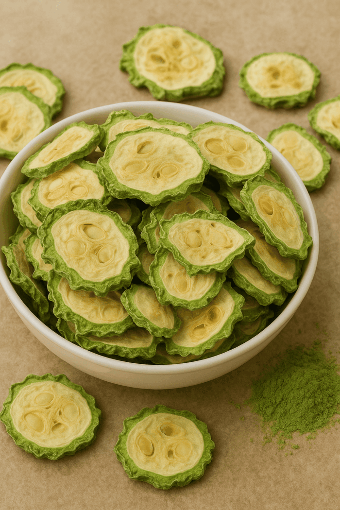 Tranches séchées de Karela – fruit ayurvédique pour la glycémie et la digestion