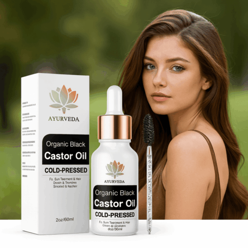 Flacon et packaging Ayurveda Naturel – huile de ricin bio pour cheveux, cils et sourcils