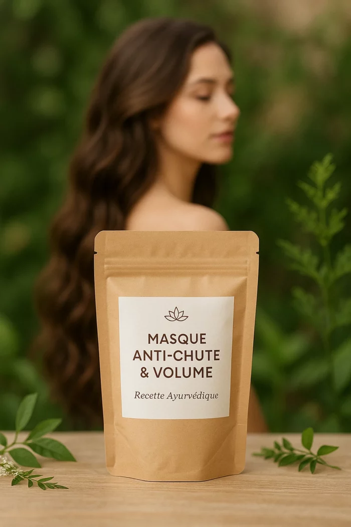 Masque ayurvédique anti chute et volume pour cheveux fins et cassants.