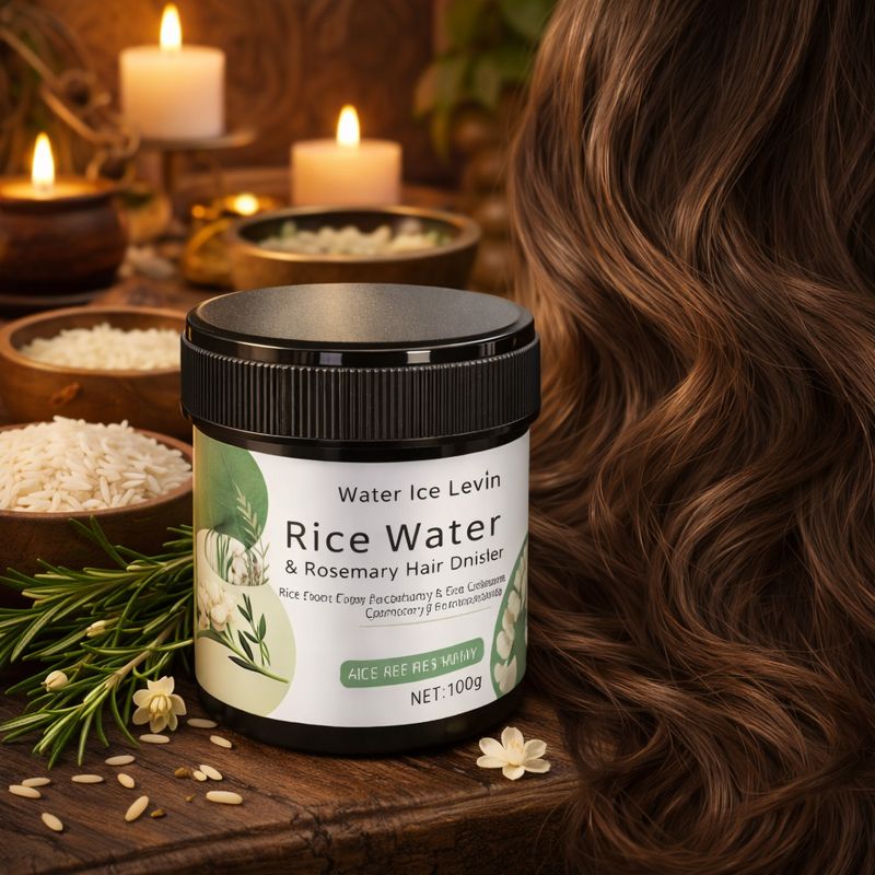 Masque capillaire à l’eau de riz et romarin – soin réparateur et lissant Masque capillaire à l’eau de riz – cheveux doux, brillants et disciplinés