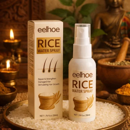 Spray à l’eau de riz pour cheveux secs et abîmés, présentation naturelle